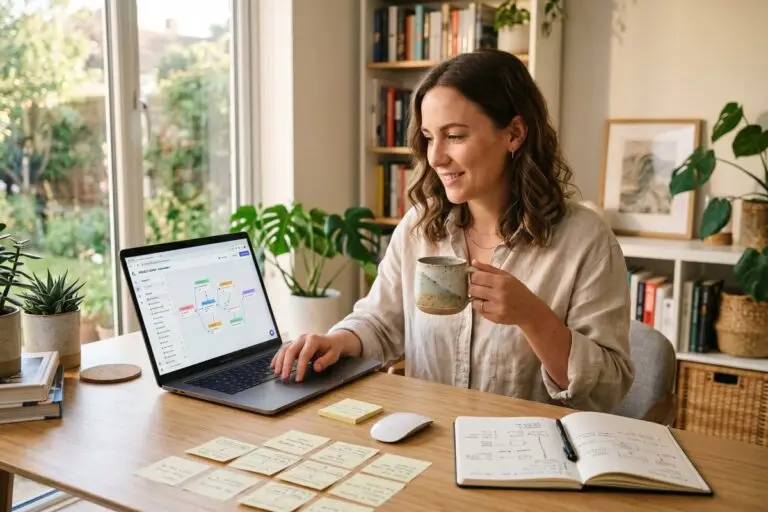 Non-technical founder using a no-code AI agent builder on a laptop