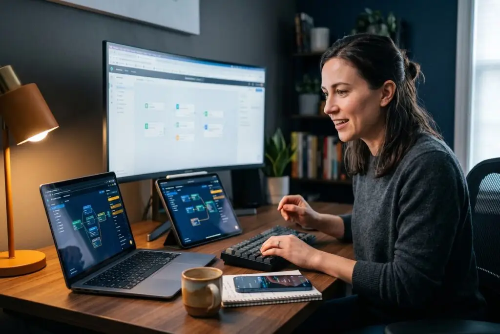 Side-by-side comparison of top AI automation tools worth paying for displayed on a laptop screen