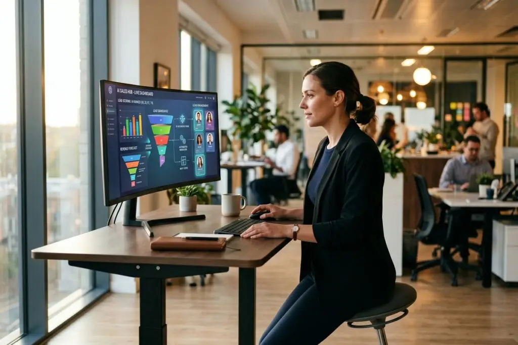 AI lead qualification automation workflow with scoring dashboard and sales funnel visualization