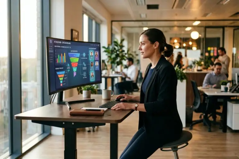 AI lead qualification automation workflow with scoring dashboard and sales funnel visualization