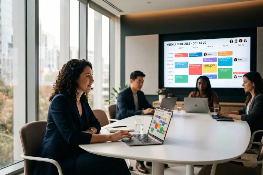 Team using AI scheduling tools in 2026 to automate and manage meetings