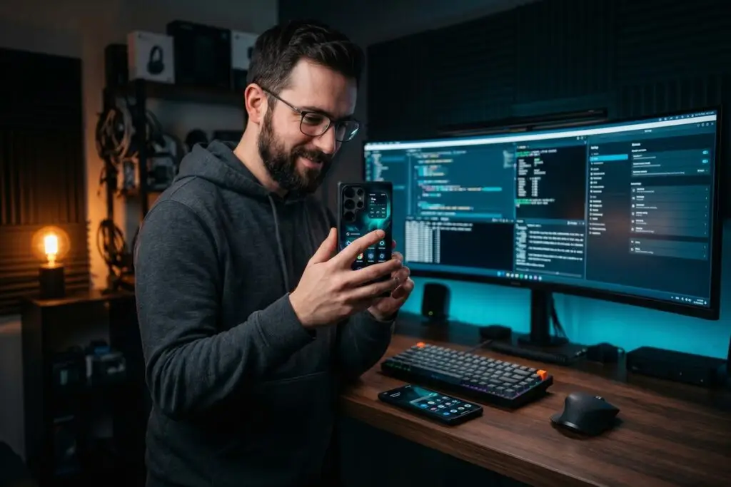 Power user exploring Android customization options on a smartphone in 2026