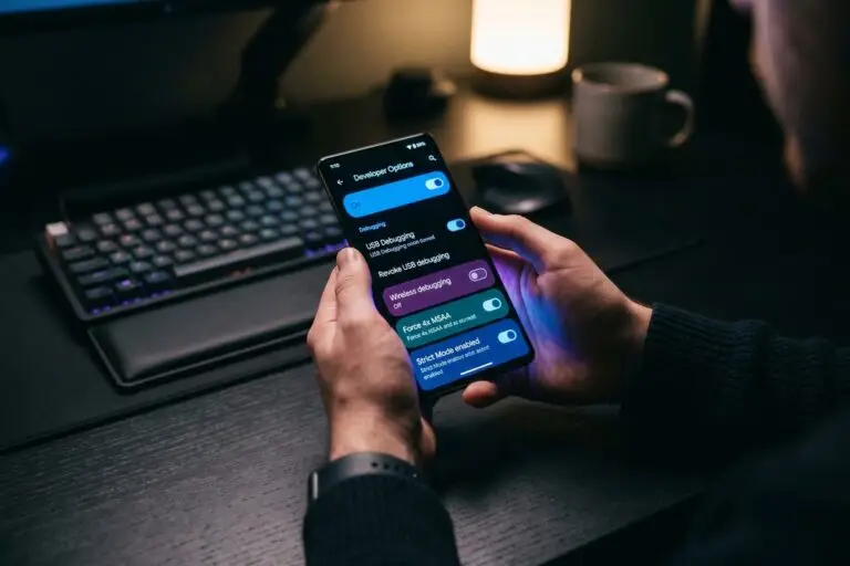 Android developer options menu open on a smartphone screen