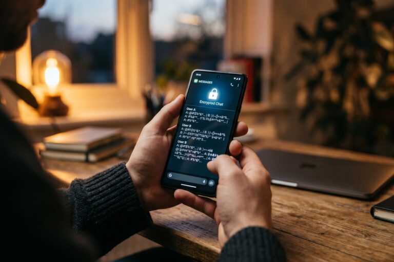 Smartphone screen displaying encrypted messaging apps with lock icons representing secure private communication