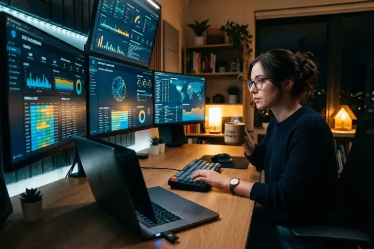 Collection of underrated beyond antivirus security tools displayed on a laptop screen with a digital shield icon