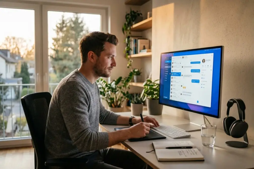 Step-by-step client messaging system setup dashboard on a laptop screen