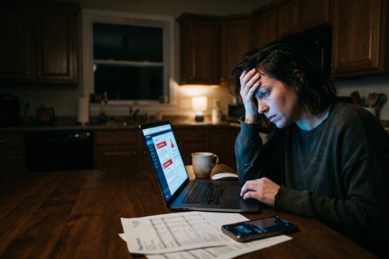 Person looking at a laptop screen showing a data breach alert warning