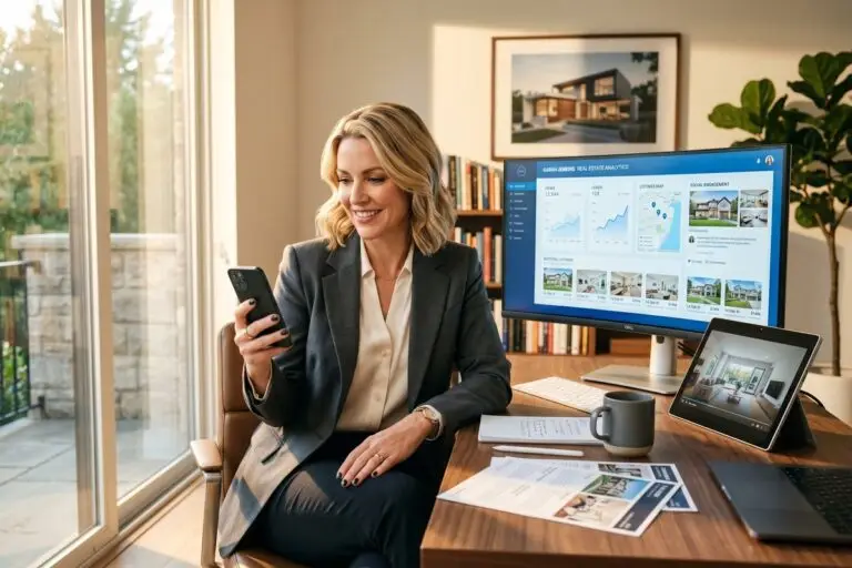 Real estate agent reviewing digital marketing channel performance on a laptop in 2026