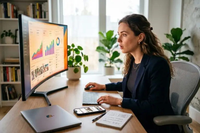 Marketer reviewing digital reach trends and strategy changes in 2026 on a laptop