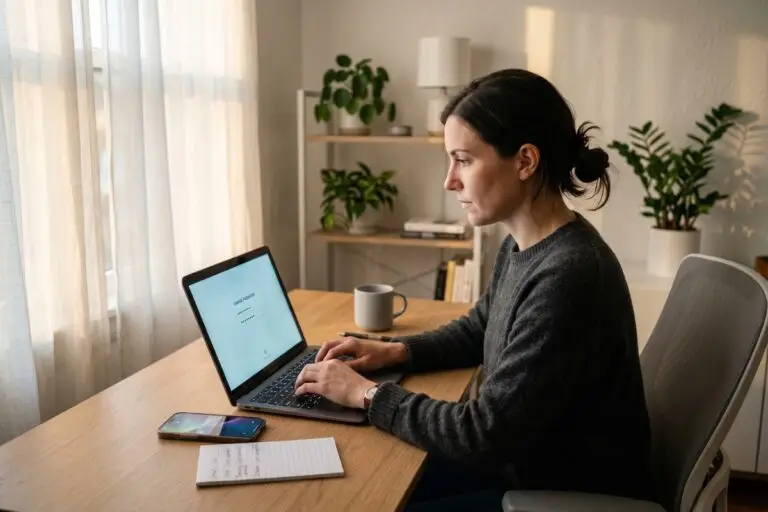 Person securing digital accounts on laptop after a breakup or divorce