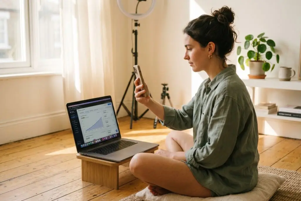 Person growing digital reach with small audience on laptop showing social media analytics