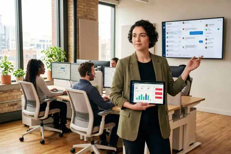 Support team managing high volume customer messaging on multiple screens without burnout