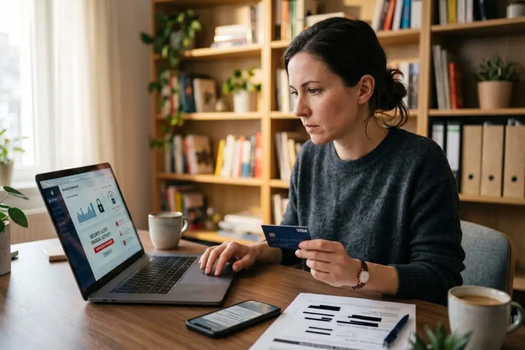 Person comparing paid and free identity theft protection options on a laptop screen