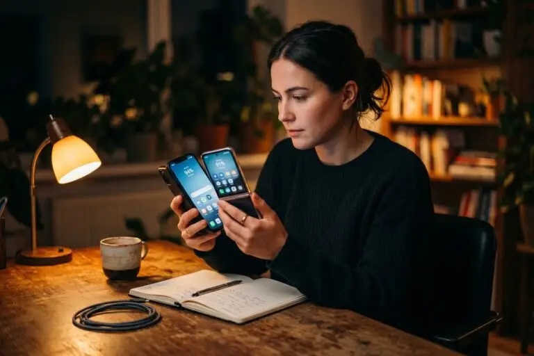 Side-by-side iPhone and Android phone displaying battery optimization settings screens