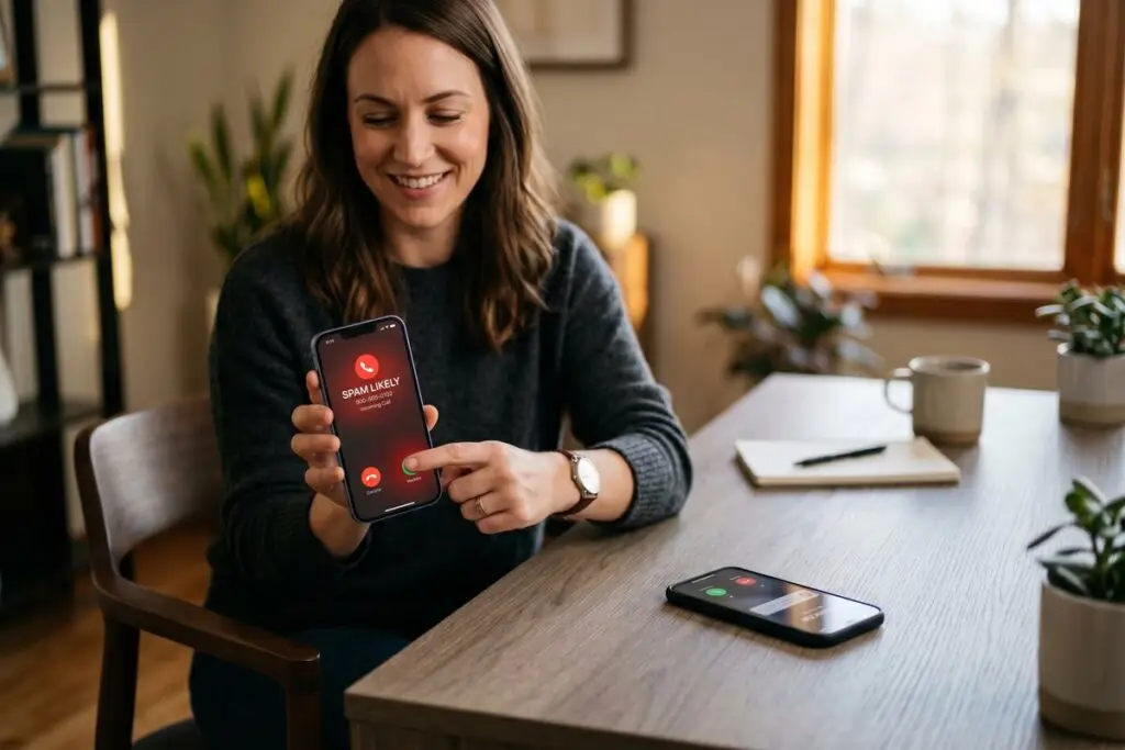 iPhone and Android phone side by side showing call blocking and spam call protection features