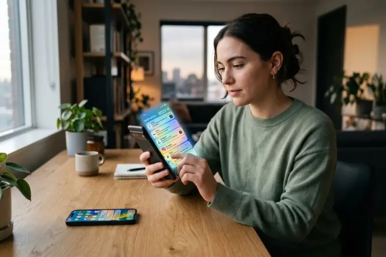 Side-by-side comparison of iPhone and Android notification management screens on two smartphones