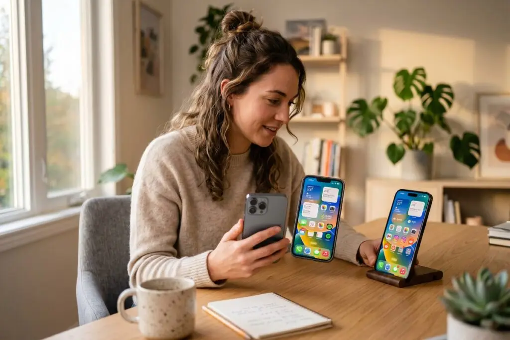 Side-by-side comparison of iPhone widgets and Android widgets on home screens