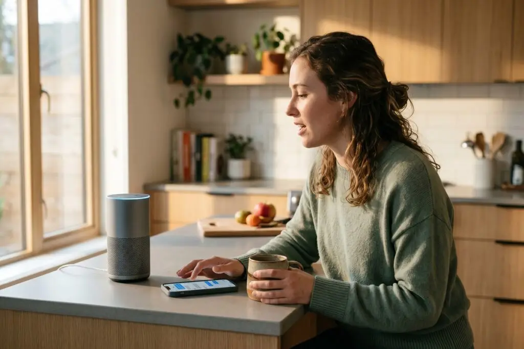 Person using AI assistant on smartphone showing shifted messaging habits in 2026