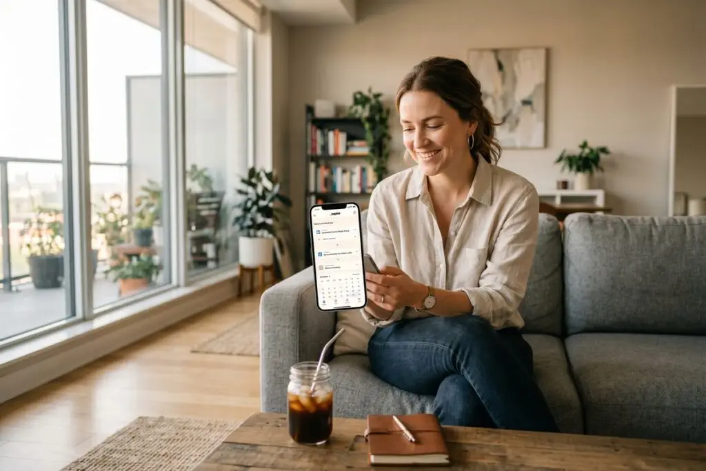 Freelancer managing clients using phone automation tools without a laptop