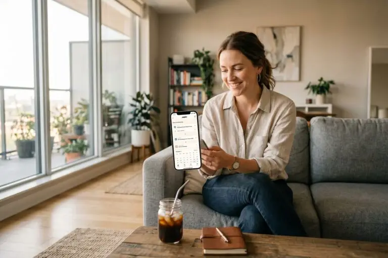 Freelancer managing clients using phone automation tools without a laptop