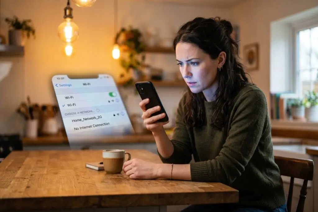 Person checking phone Wi-Fi settings to improve slow internet connection