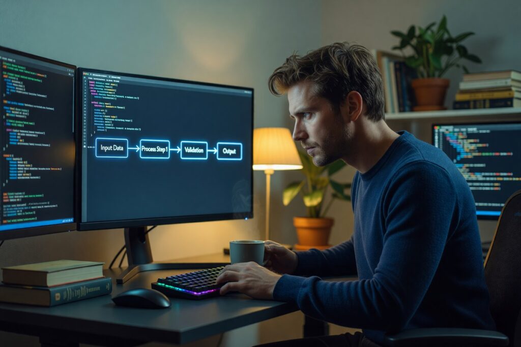 Diagram illustrating prompt chaining automation workflow with connected AI prompt steps