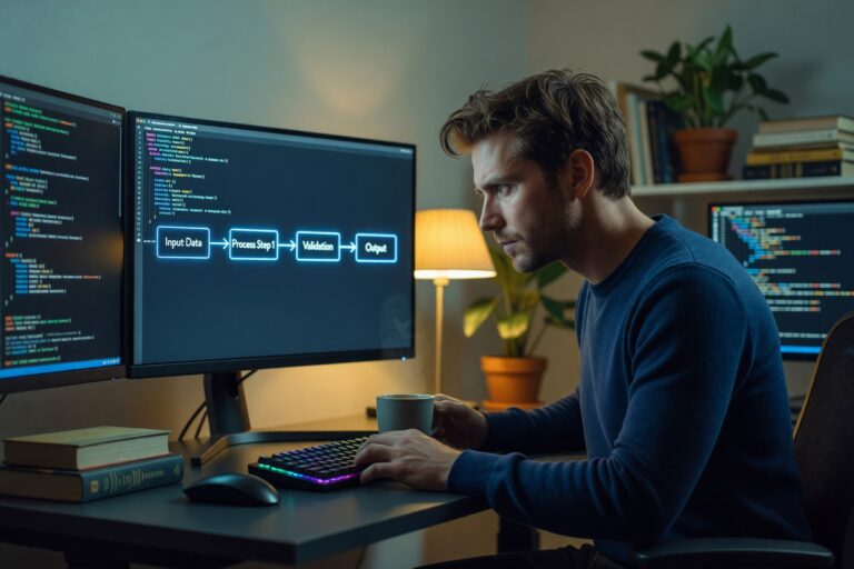 Diagram illustrating prompt chaining automation workflow with connected AI prompt steps