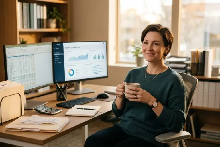 Small accounting firm employee using AI automation tools to eliminate manual data entry tasks