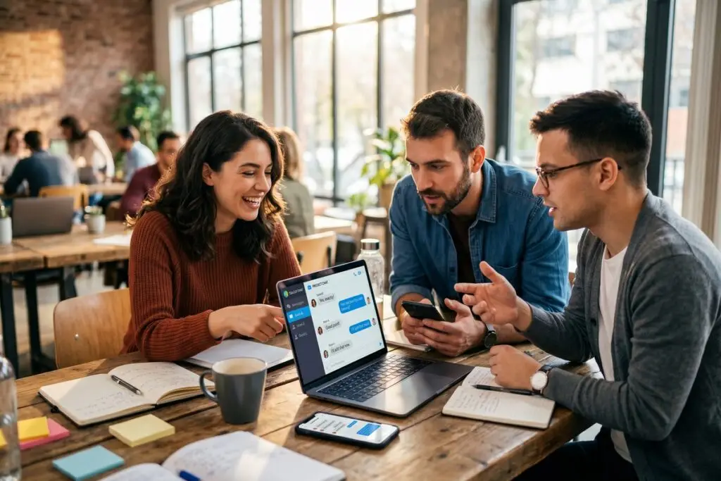 WhatsApp Business vs Slack comparison for small teams on a laptop screen
